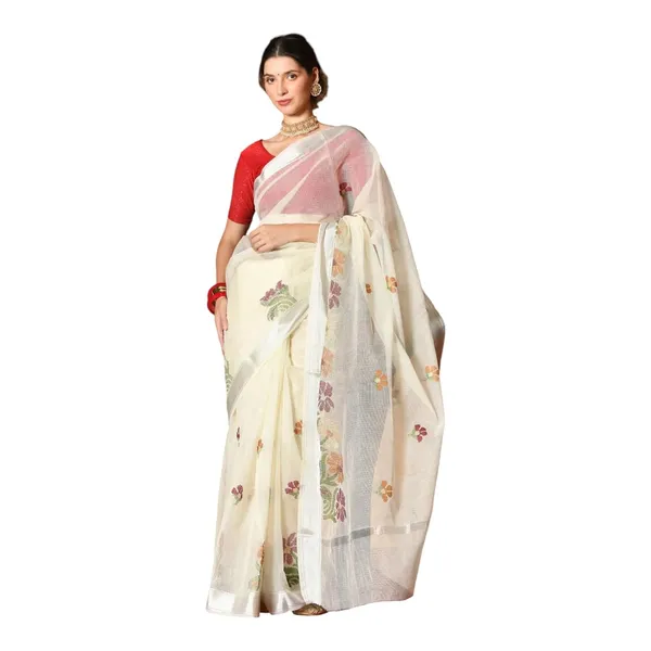 Kotadoria_Off_White_Kota_Doria_Pure_Cotton_Chikankari_Saree_For_Women