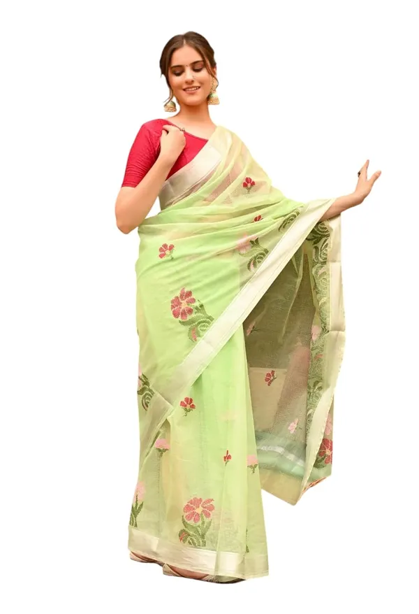 Kotadoria_Light_Green_Kota_Doria_Pure_Cotton_Chikankari_Saree_For_Women