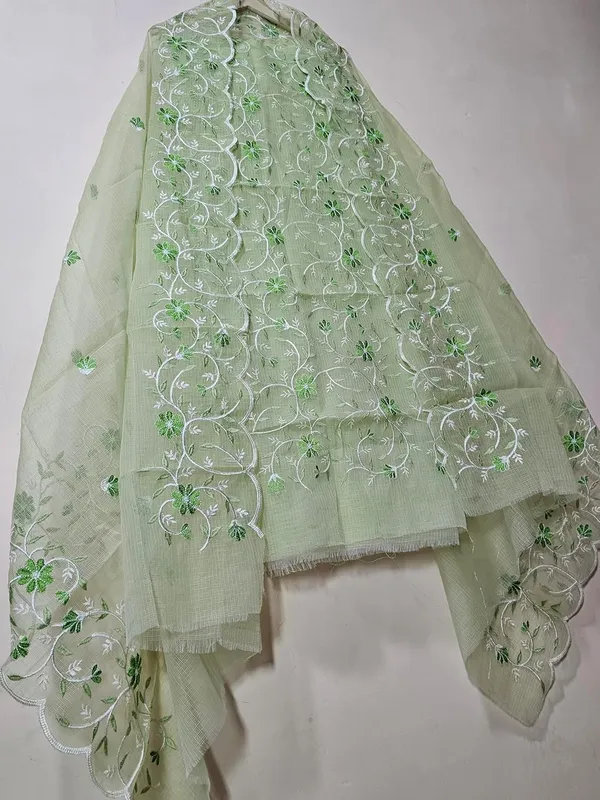 Kotadoria_Pista_Green_Cotton_Blend,_Kota_Doria_Unstitched_Dress_Material_For_Women
