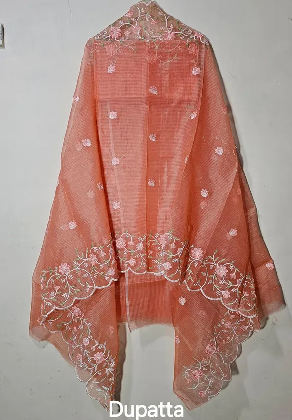 Kotadoria_Orange_Cotton_Blend,_Kota_Doria_Unstitched_Dress_Material_For_Women