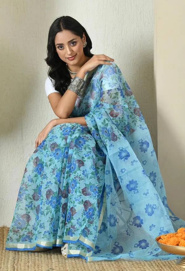 Kotadoria_Sky_Blue_Cotton_Saree_For_Women