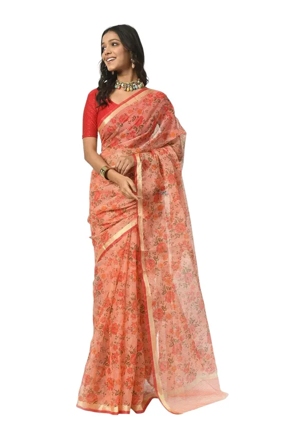 Kotadoria_Orange_Cotton_Saree_For_Women
