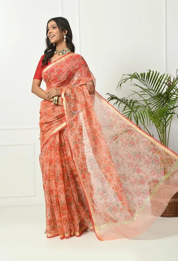 Kotadoria_Orange_Cotton_Saree_For_Women