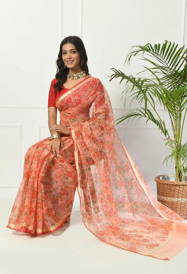 Kotadoria_Orange_Cotton_Saree_For_Women