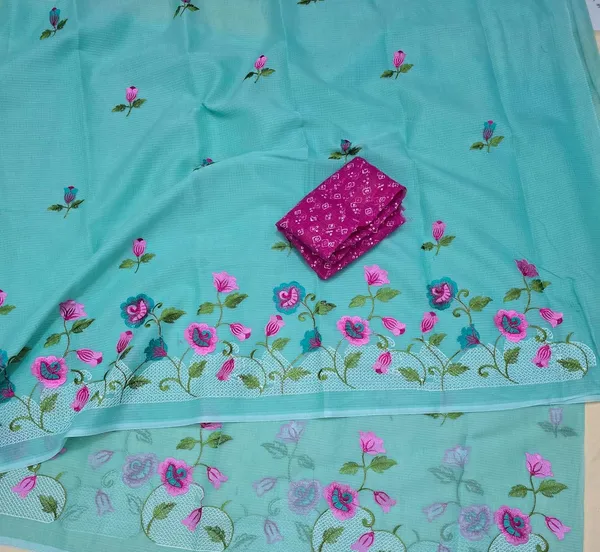 Kotadoria_Mint_Kota_Doria_Pure_Cotton_Chikankari_Saree_For_Women