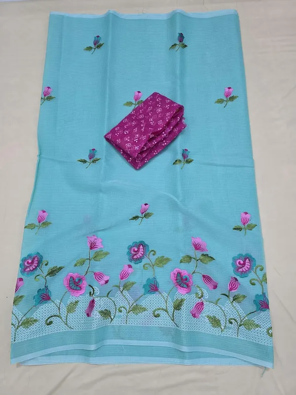 Kotadoria_Mint_Kota_Doria_Pure_Cotton_Chikankari_Saree_For_Women