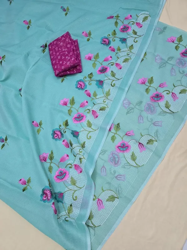 Kotadoria_Mint_Kota_Doria_Pure_Cotton_Chikankari_Saree_For_Women
