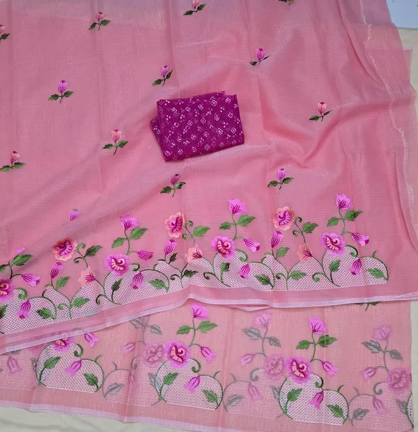 Kotadoria_Peach_Kota_Doria_Pure_Cotton_Chikankari_Saree_For_Women