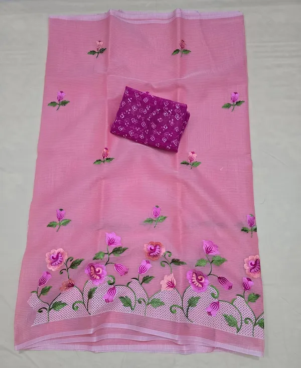 Kotadoria_Peach_Kota_Doria_Pure_Cotton_Chikankari_Saree_For_Women