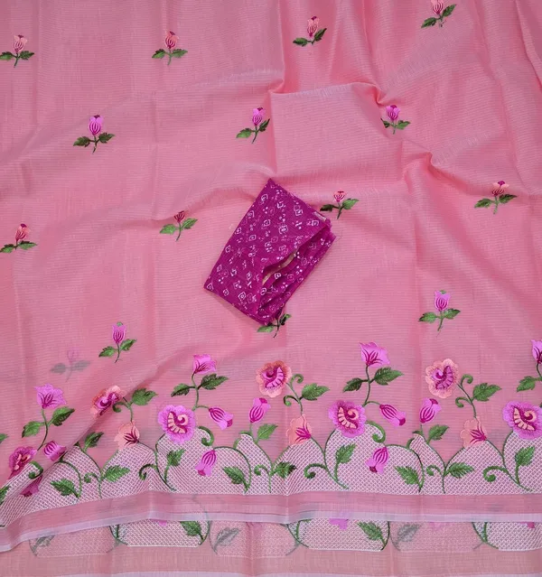 Kotadoria_Peach_Kota_Doria_Pure_Cotton_Chikankari_Saree_For_Women