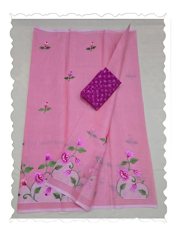 Kotadoria_Peach_Kota_Doria_Pure_Cotton_Chikankari_Saree_For_Women