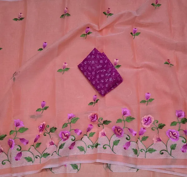 Kotadoria_Orange_Kota_Doria_Pure_Cotton_Chikankari_Saree_For_Women