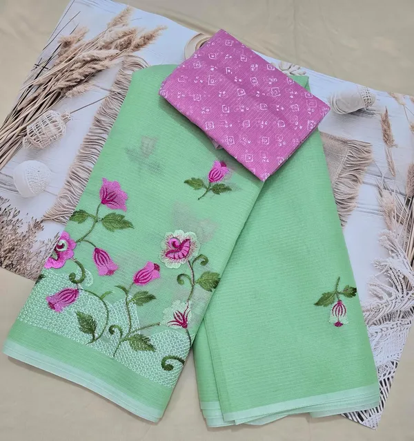 Kotadoria_Green_Kota_Doria_Pure_Cotton_Chikankari_Saree_For_Women