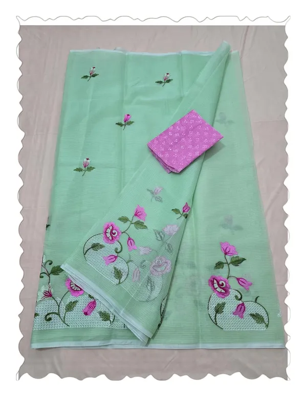 Kotadoria_Green_Kota_Doria_Pure_Cotton_Chikankari_Saree_For_Women