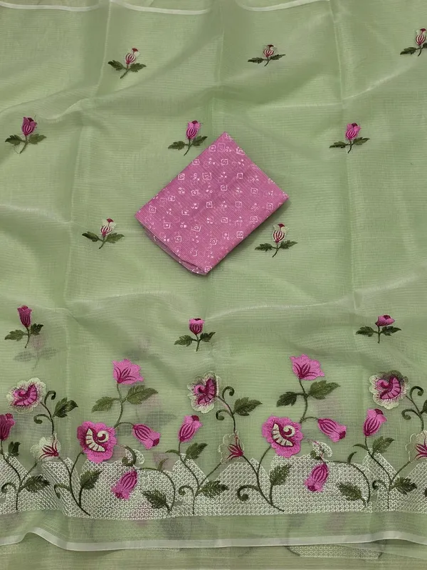 Kotadoria_Green_Kota_Doria_Pure_Cotton_Chikankari_Saree_For_Women