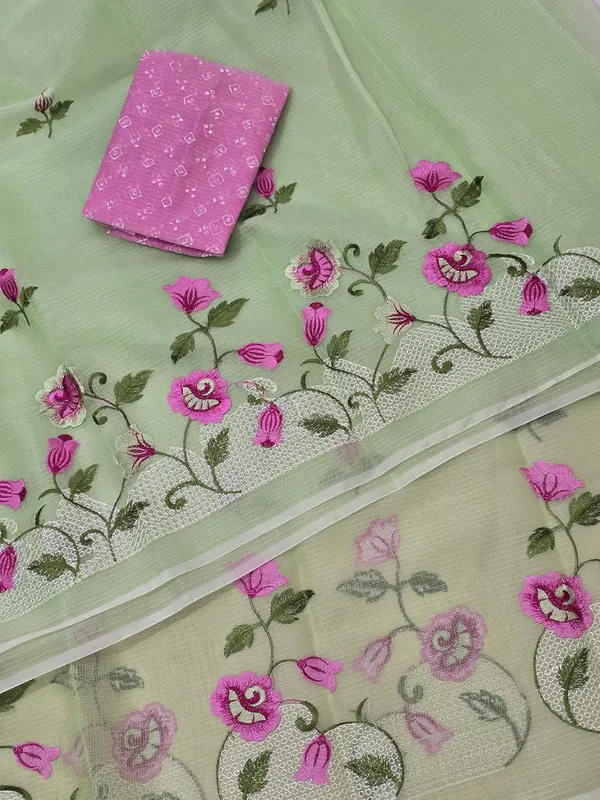 Kotadoria_Green_Kota_Doria_Pure_Cotton_Chikankari_Saree_For_Women