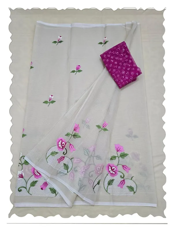 Kotadoria_Cream_Kota_Doria_Pure_Cotton_Chikankari_Saree_For_Women