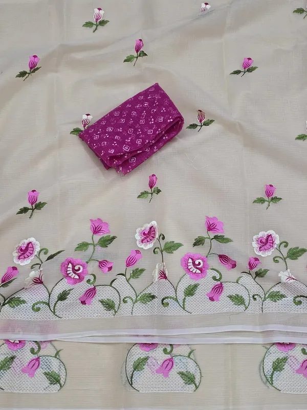 Kotadoria_Cream_Kota_Doria_Pure_Cotton_Chikankari_Saree_For_Women