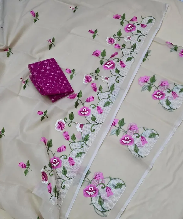 Kotadoria_Cream_Kota_Doria_Pure_Cotton_Chikankari_Saree_For_Women
