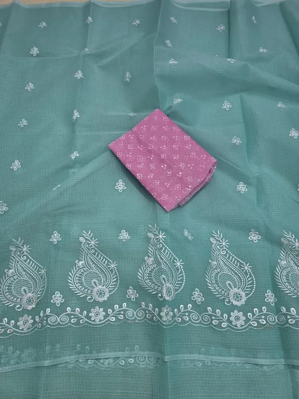 Kotadoria_Mint_Kota_Doria_Pure_Cotton_Chikankari_Saree_For_Women