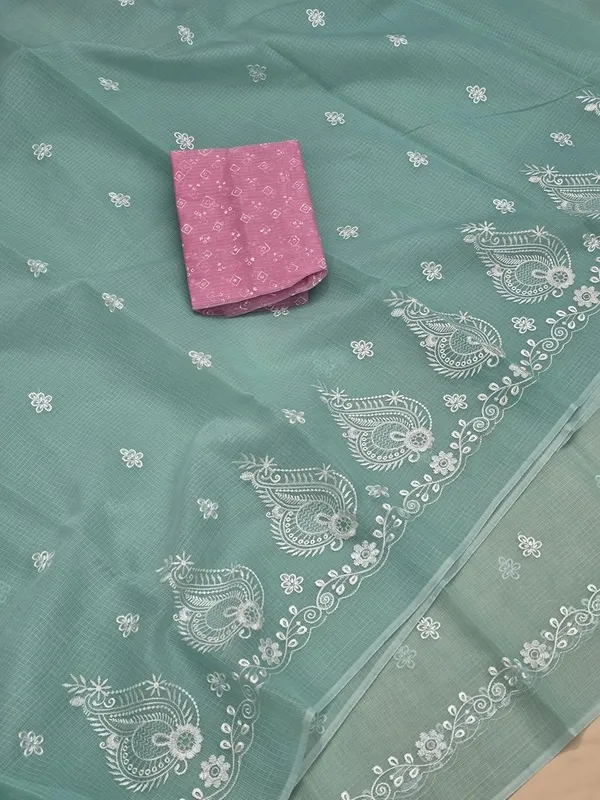Kotadoria_Mint_Kota_Doria_Pure_Cotton_Chikankari_Saree_For_Women