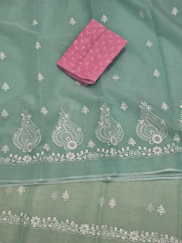Kotadoria_Mint_Kota_Doria_Pure_Cotton_Chikankari_Saree_For_Women