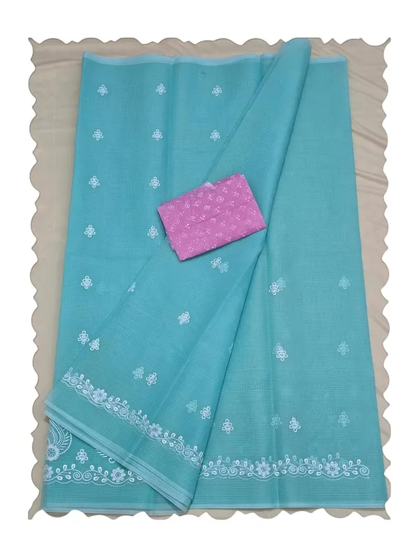 Kotadoria_Mint_Kota_Doria_Pure_Cotton_Chikankari_Saree_For_Women