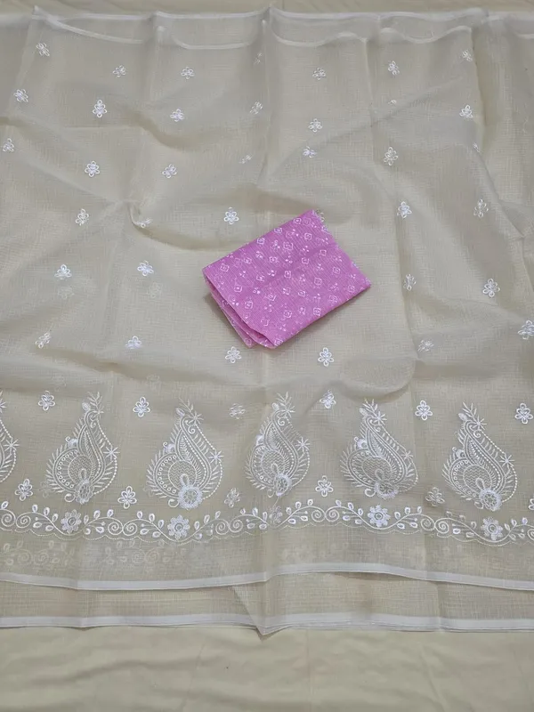 Kotadoria_Cream_Kota_Doria_Pure_Cotton_Chikankari_Saree_For_Women