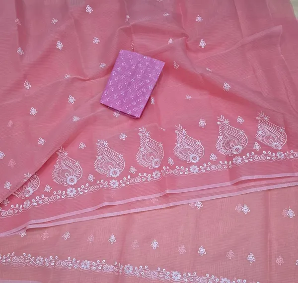 Kotadoria_Peach_Kota_Doria_Pure_Cotton_Chikankari_Saree_For_Women