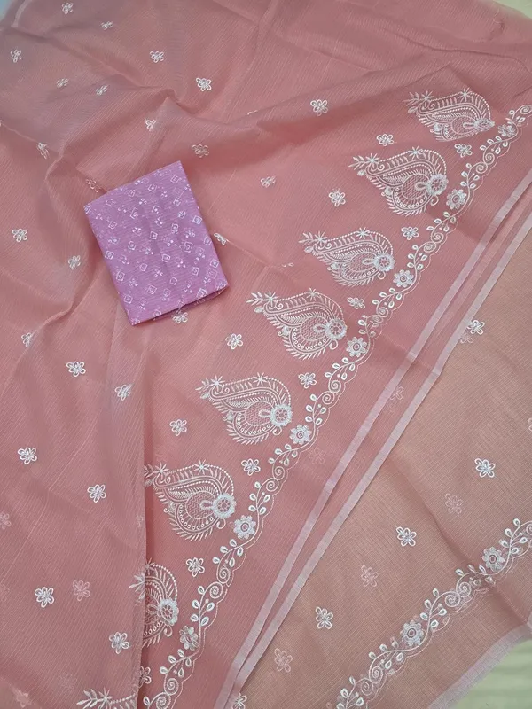 Kotadoria_Peach_Kota_Doria_Pure_Cotton_Chikankari_Saree_For_Women