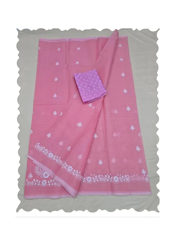 Kotadoria_Peach_Kota_Doria_Pure_Cotton_Chikankari_Saree_For_Women