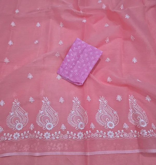 Kotadoria_Peach_Kota_Doria_Pure_Cotton_Chikankari_Saree_For_Women