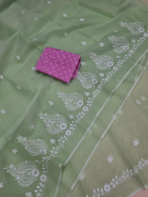 Kotadoria_Green_Kota_Doria_Pure_Cotton_Chikankari_Saree_For_Women