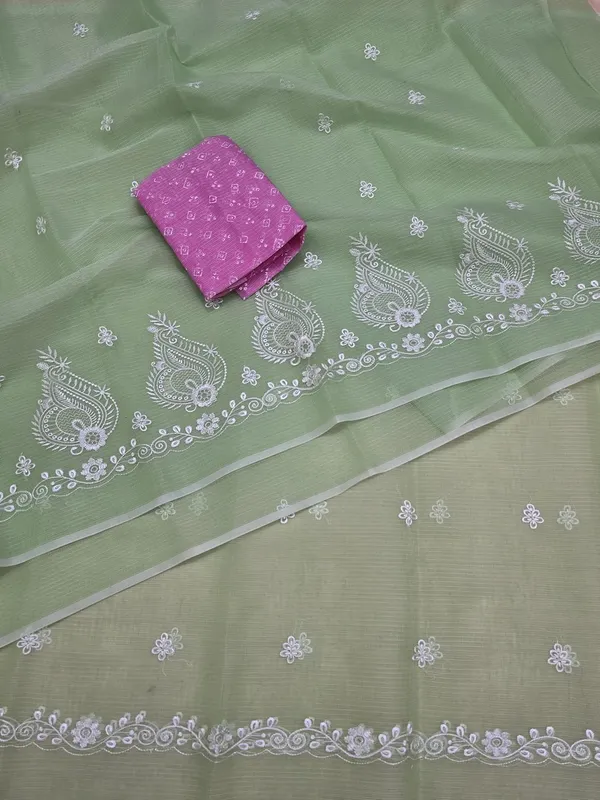 Kotadoria_Green_Kota_Doria_Pure_Cotton_Chikankari_Saree_For_Women