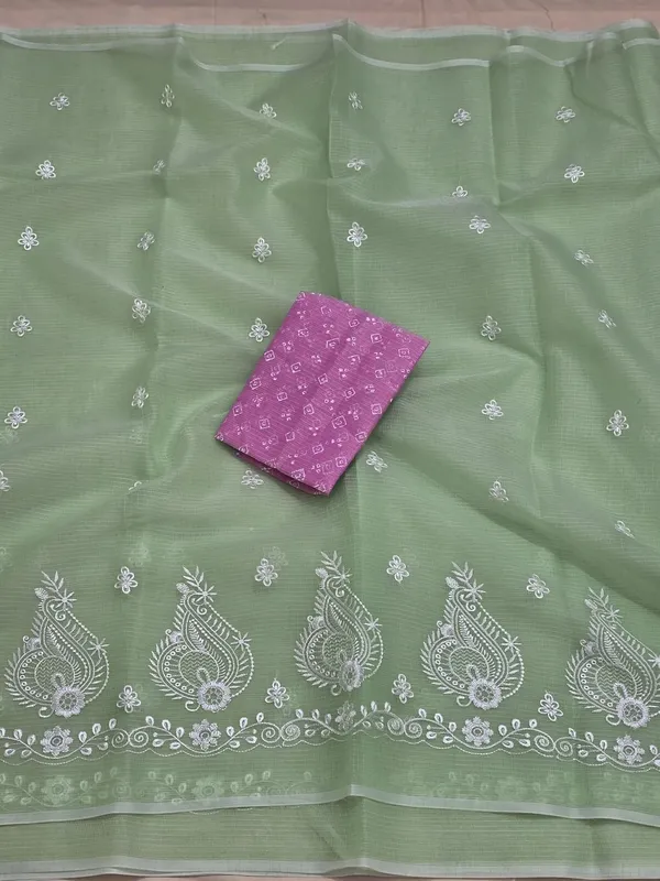 Kotadoria_Green_Kota_Doria_Pure_Cotton_Chikankari_Saree_For_Women