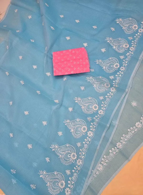 Kotadoria_Sky_Blue_Kota_Doria_Pure_Cotton_Chikankari_Saree_For_Women