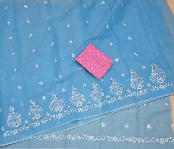 Kotadoria_Sky_Blue_Kota_Doria_Pure_Cotton_Chikankari_Saree_For_Women