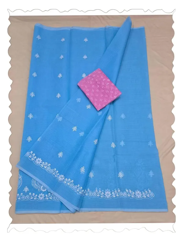 Kotadoria_Sky_Blue_Kota_Doria_Pure_Cotton_Chikankari_Saree_For_Women