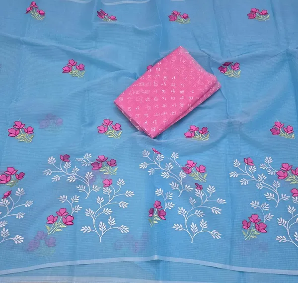 Kotadoria_Sky_Blue_Cotton_Saree_For_Women