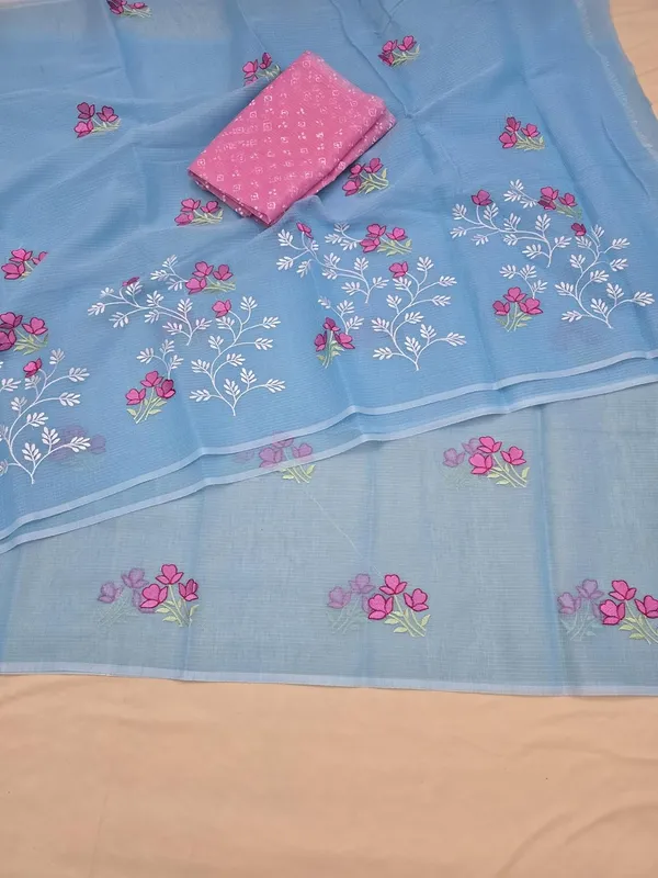 Kotadoria_Sky_Blue_Cotton_Saree_For_Women