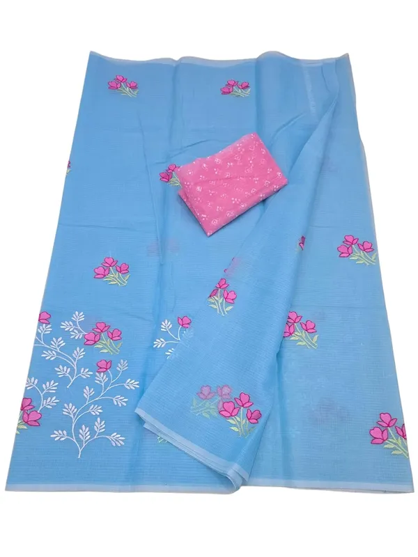 Kotadoria_Sky_Blue_Cotton_Saree_For_Women