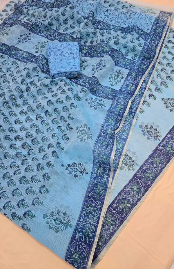 Kotadoria_Sky_Blue_Kota_Doria_Kota_Doria_Hand_Block_Print_Saree_For_Women
