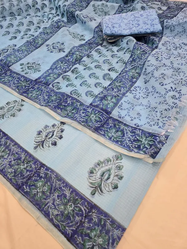 Kotadoria_Sky_Blue_Kota_Doria_Kota_Doria_Hand_Block_Print_Saree_For_Women