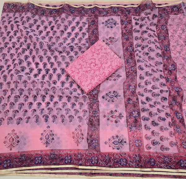 Kotadoria_Peach_Kota_Doria_Kota_Doria_Hand_Block_Print_Saree_For_Women