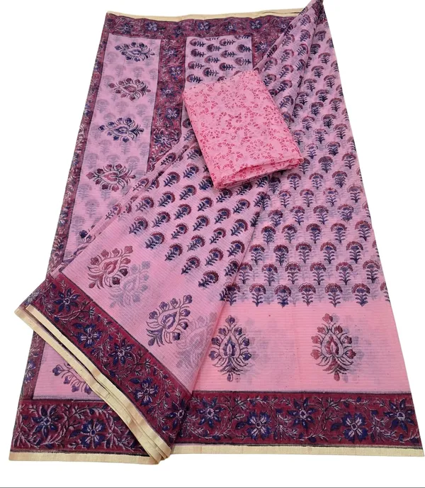 Kotadoria_Peach_Kota_Doria_Kota_Doria_Hand_Block_Print_Saree_For_Women