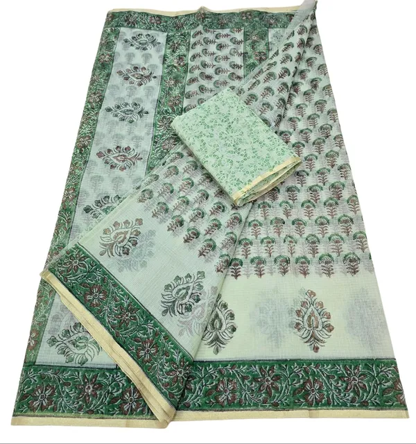 Kotadoria_Green_Kota_Doria_Kota_Doria_Hand_Block_Print_Saree_For_Women
