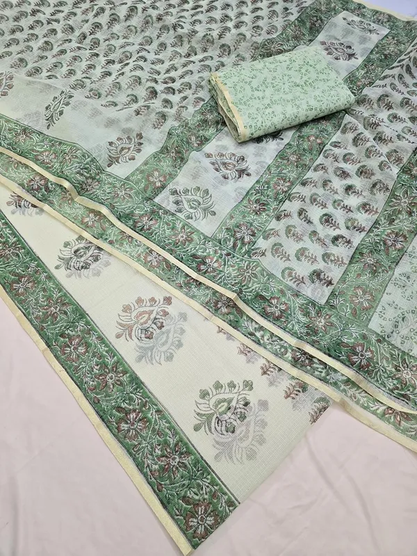 Kotadoria_Green_Kota_Doria_Kota_Doria_Hand_Block_Print_Saree_For_Women
