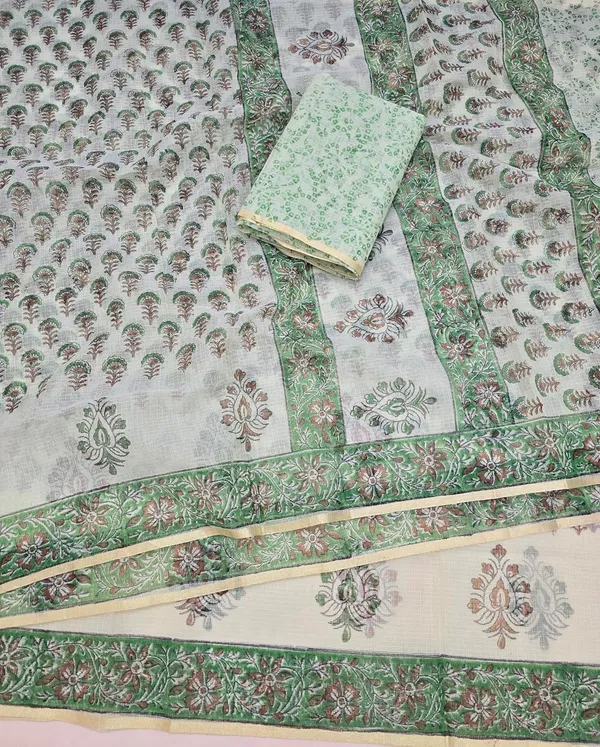 Kotadoria_Green_Kota_Doria_Kota_Doria_Hand_Block_Print_Saree_For_Women