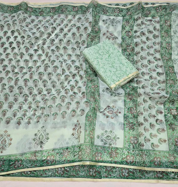 Kotadoria_Green_Kota_Doria_Kota_Doria_Hand_Block_Print_Saree_For_Women