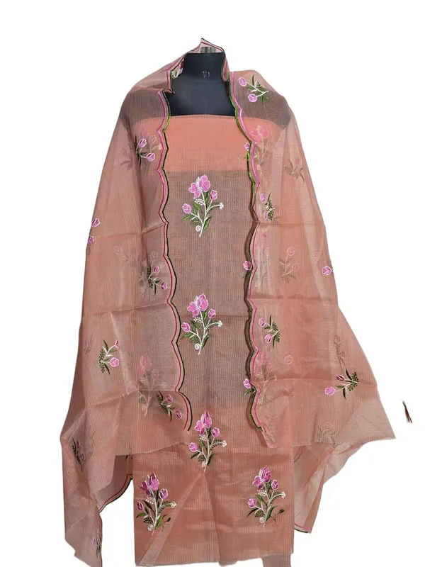 Kotadoria_Orange_Pure_Cotton_Embroidery_Unstitched_Dress_Material_For_Women